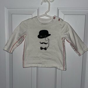 Deux Par Deux White T-Shirt with Mustache Hat Face - 12M